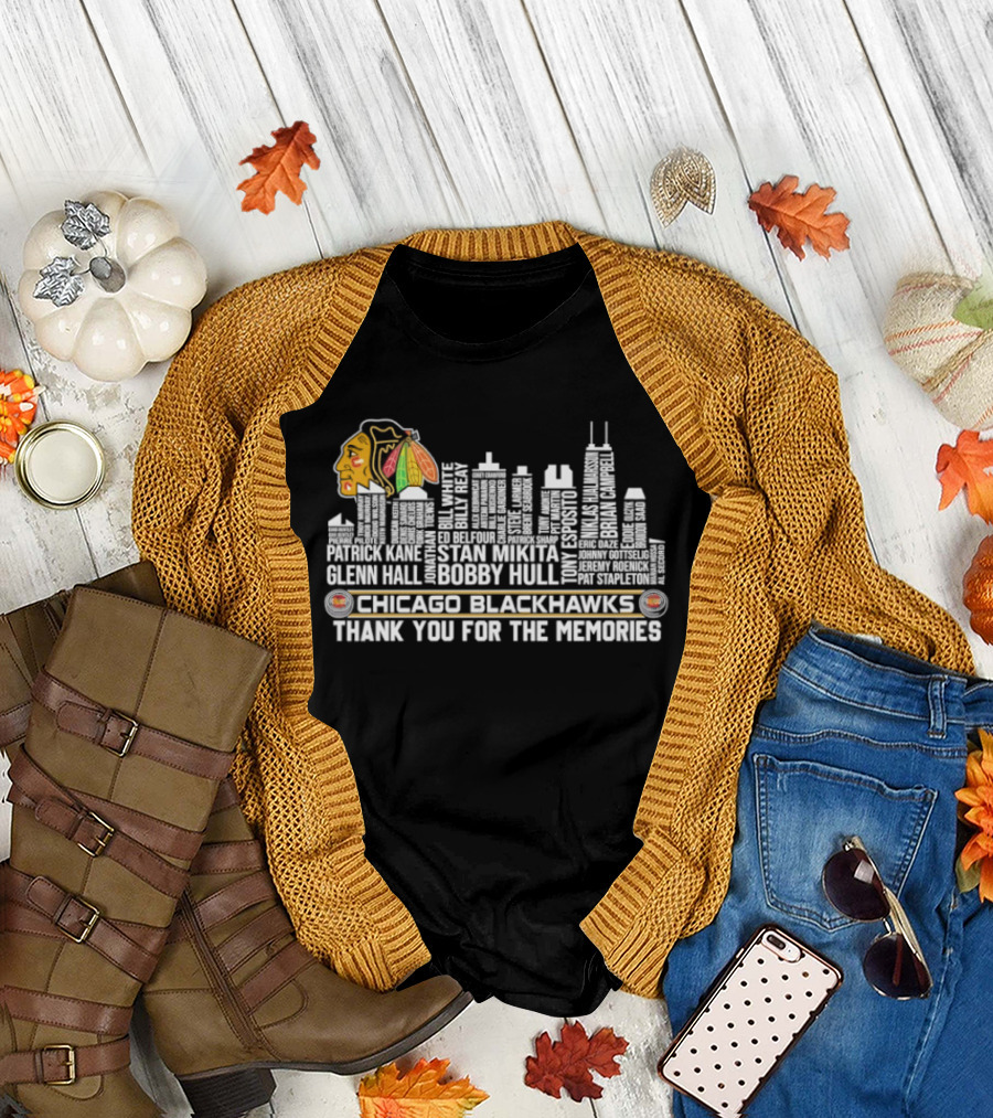 Chicago Blackhawks Skyline with Names and Thank You for the Memories T-Shirt