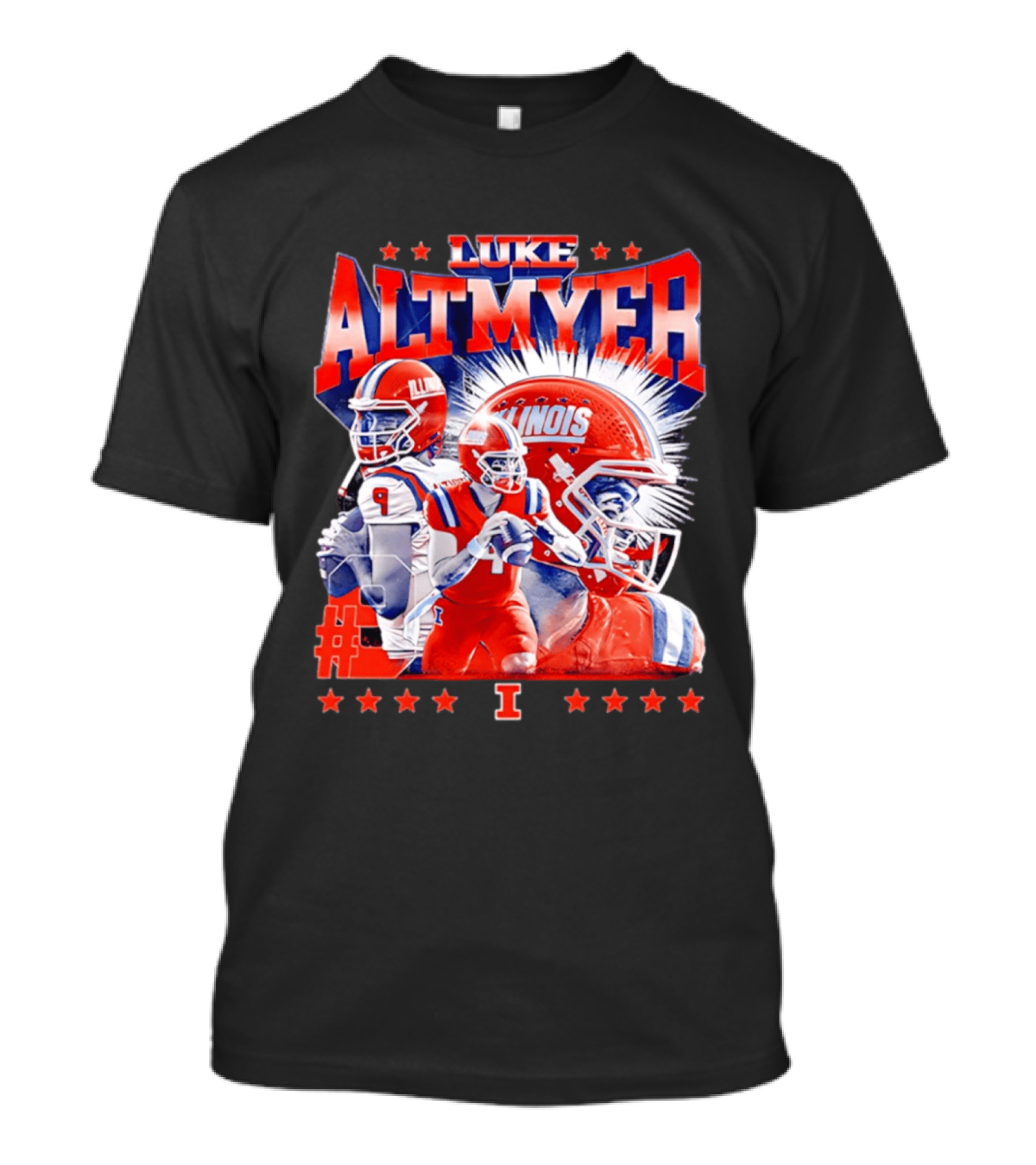 Luke Altmyer Illinois Football NCAA Legends Player Collage Helmet Stars T-Shirt