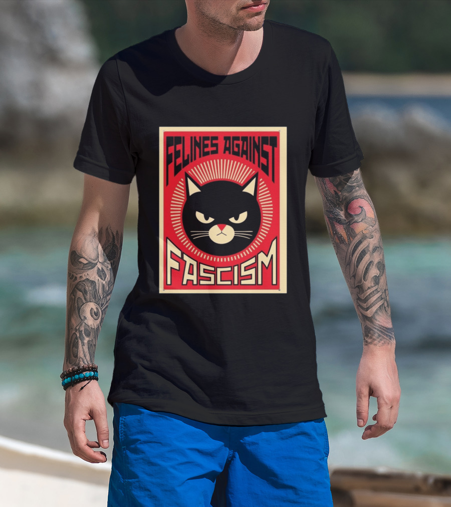 Felines Against Fascism Black Cat Political Satire Lorenzo T-Shirt
