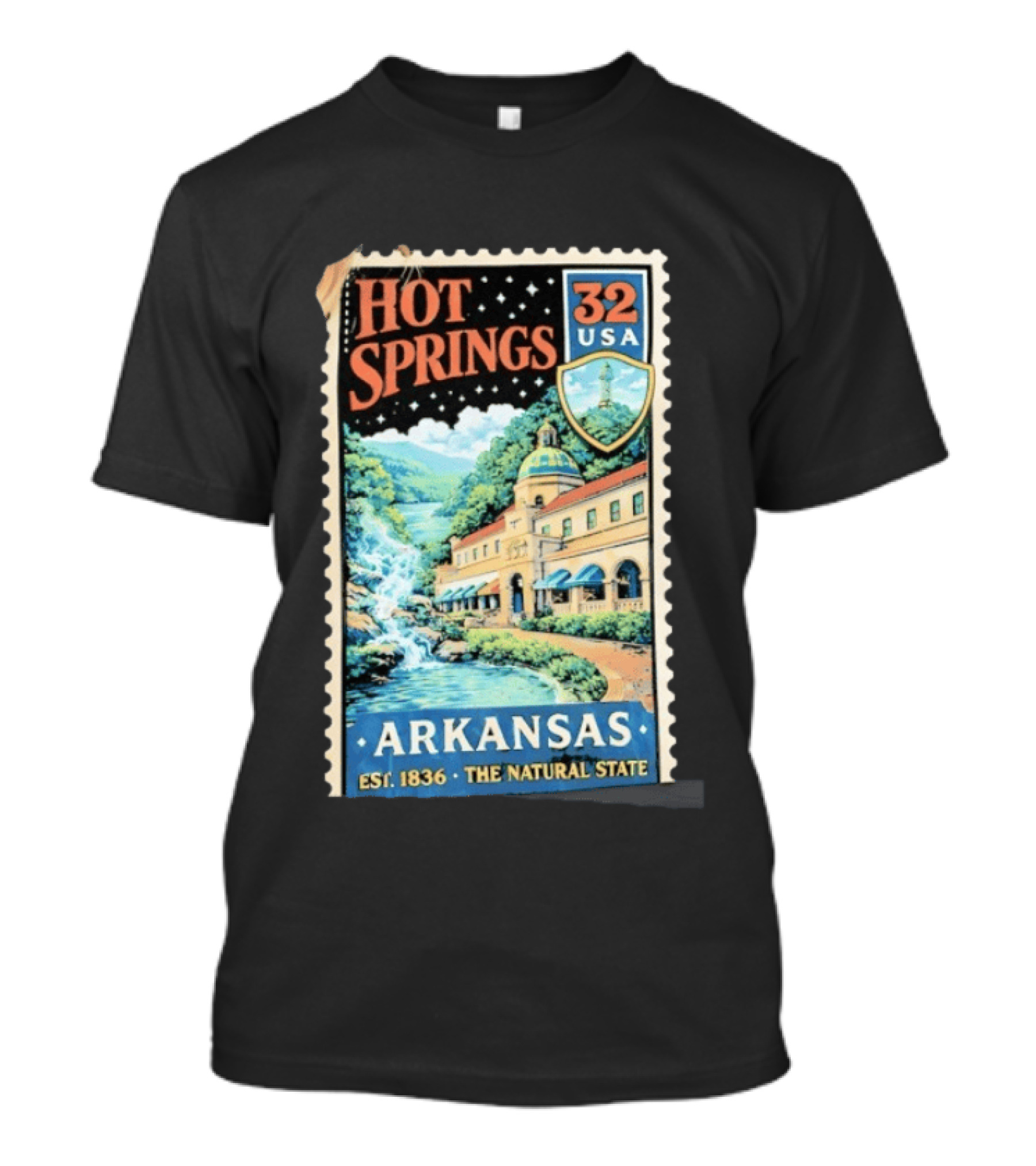 Hot Springs 32 USA Arkansas Established 1836 The Natural State Vintage Stamp T-Shirt