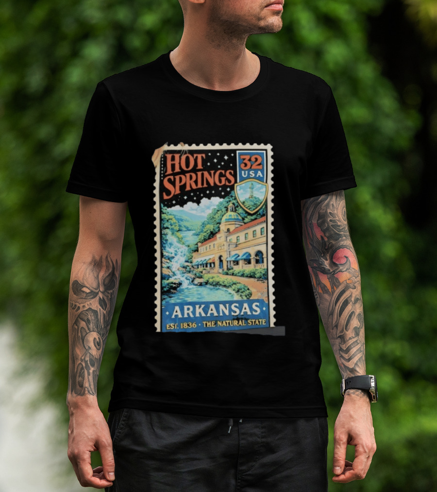 Hot Springs 32 USA Arkansas Established 1836 The Natural State Vintage Stamp T-Shirt