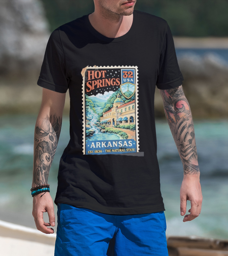 Hot Springs 32 USA Arkansas Established 1836 The Natural State Vintage Stamp T-Shirt