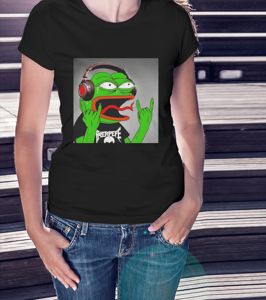Pepe The Frog Metal Rocker With Headphones And Screaming Face T-Shirt