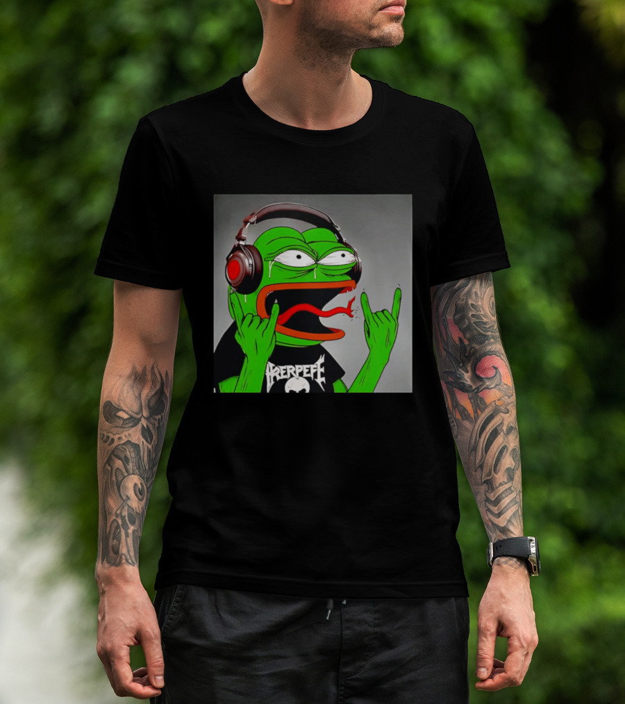Pepe The Frog Metal Rocker With Headphones And Screaming Face T-Shirt