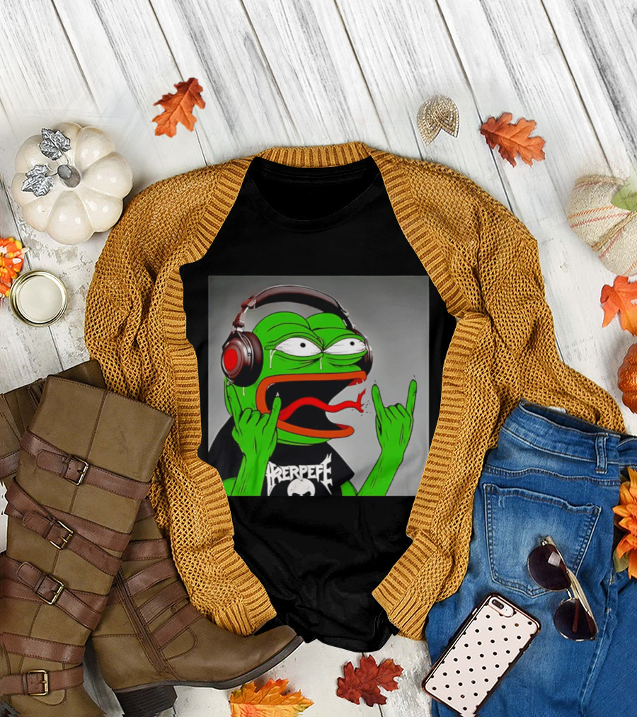 Pepe the Frog Metal Rocker with Headphones and Screaming Face T-Shirt