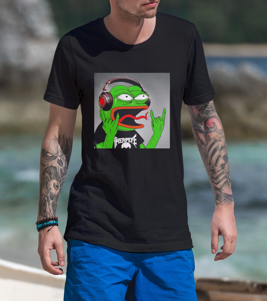 Pepe The Frog Metal Rocker With Headphones And Screaming Face T-Shirt