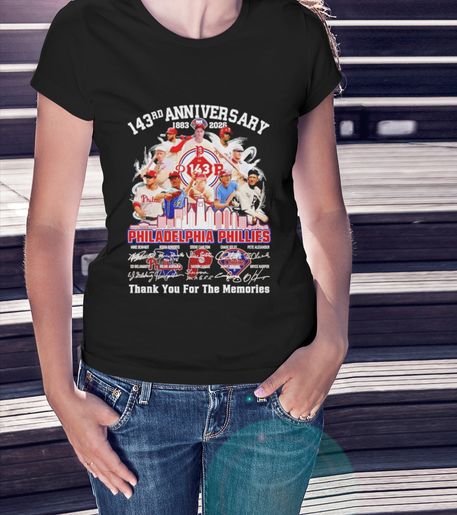 143rd Anniversary 1883 2026 Philadelphia Phillies Players City Skyline Thank You For The Memories T-Shirt
