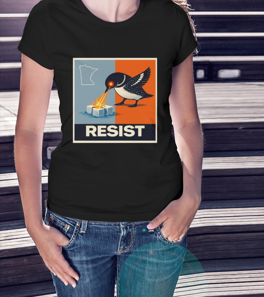 Rebel Minneapolis Ice Protest Resist With Loon Laser Bird And Minnesota Map T-Shirt