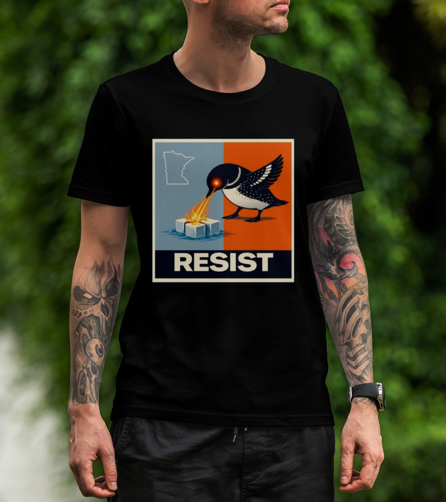 Rebel Minneapolis Ice Protest Resist With Loon Laser Bird And Minnesota Map T-Shirt