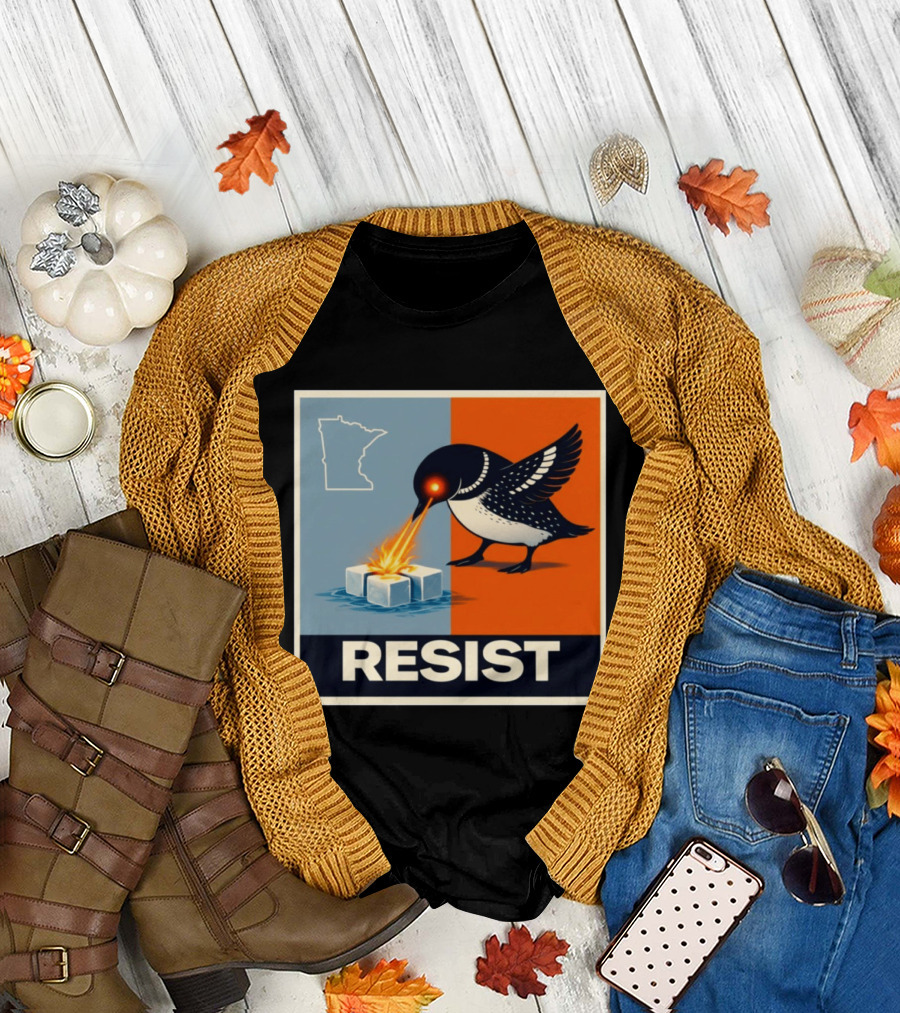 Rebel Minneapolis Ice Protest Resist with Loon Laser Bird and Minnesota Map T-Shirt