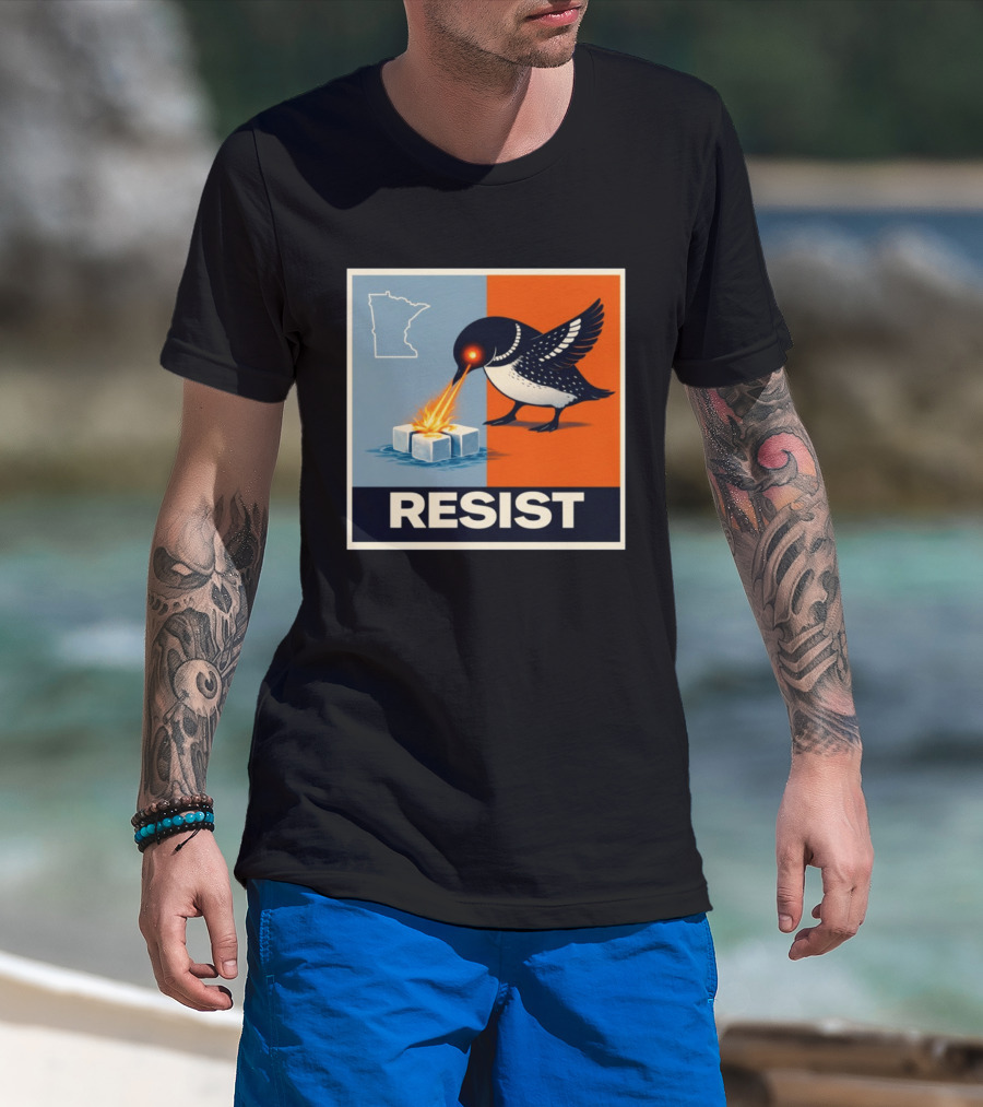 Rebel Minneapolis Ice Protest Resist With Loon Laser Bird And Minnesota Map T-Shirt