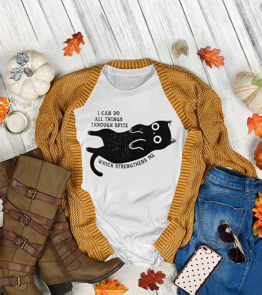 Black Cat I Can Do All Things Through Spite Which Strengthens Me T-Shirt