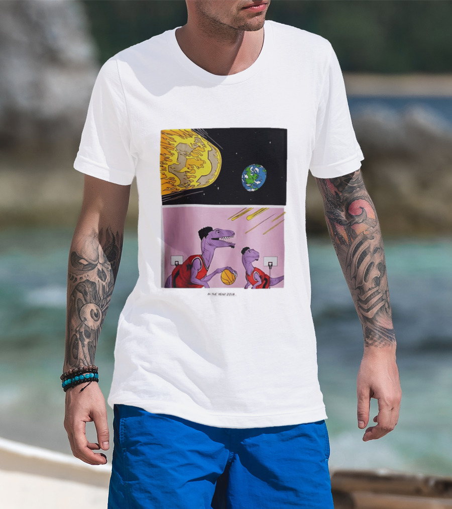 Bron Sends Him A LeBronto Dinosaur Meteor Basketball Earth Raptors T-Shirt
