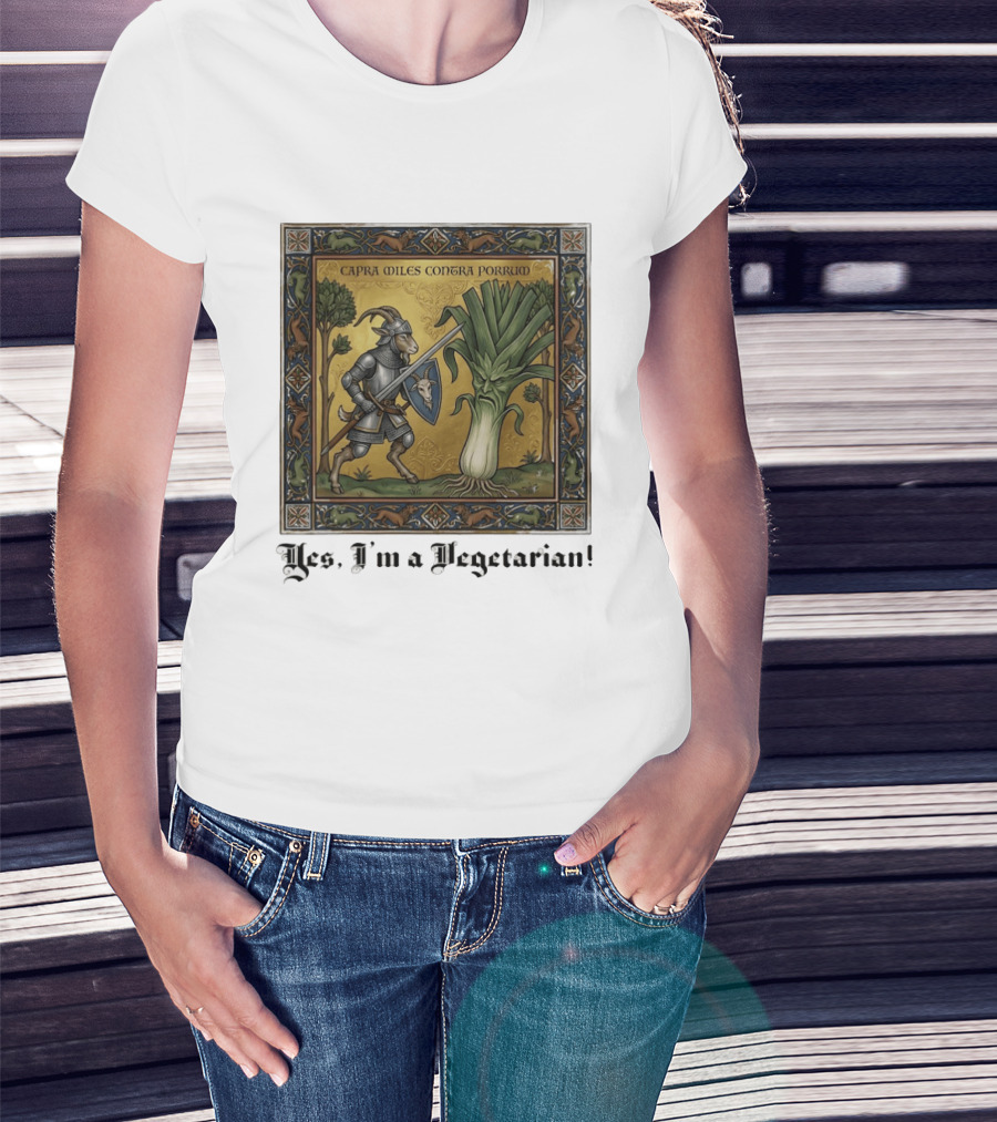 Capra Miles Contra Porrum Knight Vs Leek Yes I'm A Vegetarian T-Shirt