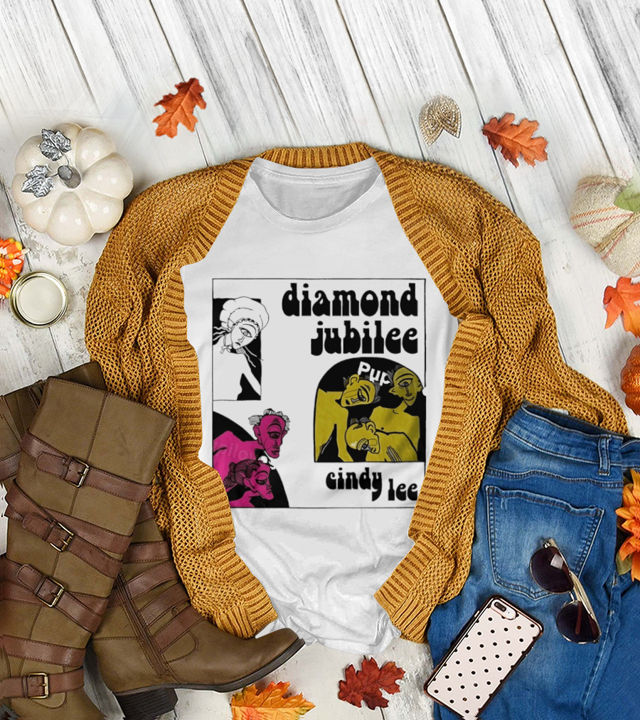 Diamond Jubilee Music Album Cindy Lee Illustrated Faces T-Shirt