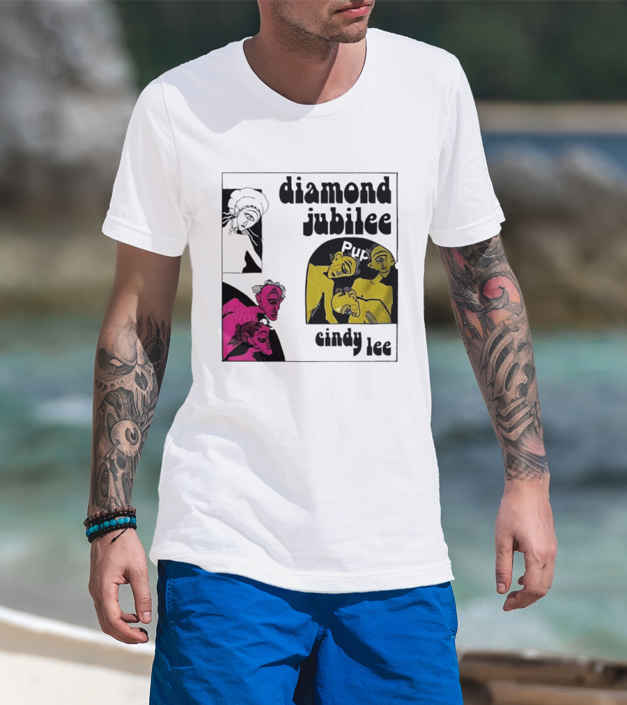 Diamond Jubilee Music Album Cindy Lee Illustrated Faces T-Shirt