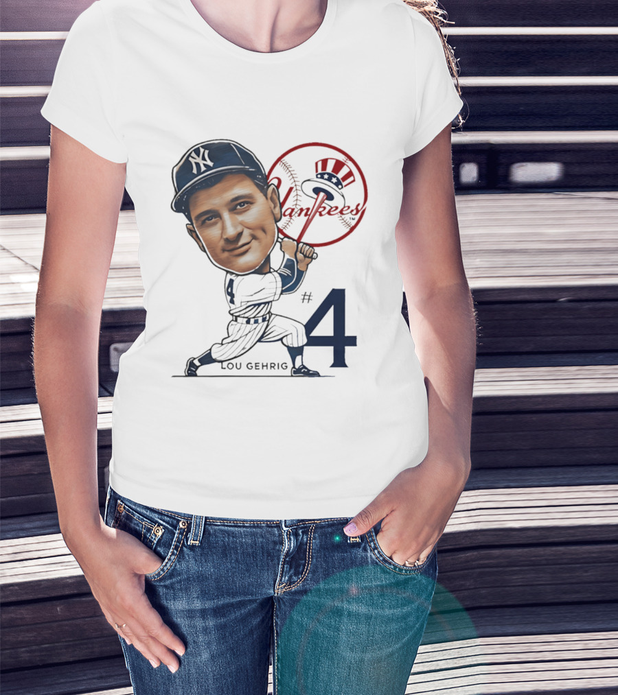 Lou Gehrig New York Yankees #4 Caricature Yankees T-Shirt