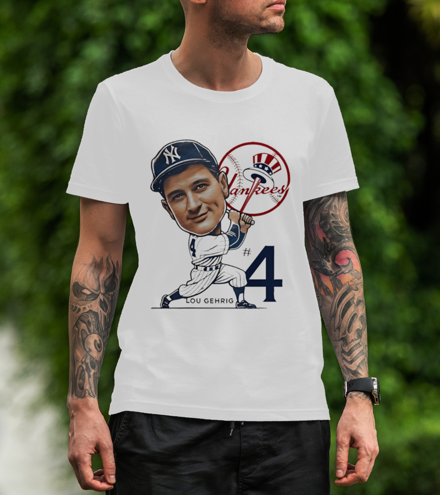 Lou Gehrig New York Yankees #4 Caricature Yankees T-Shirt