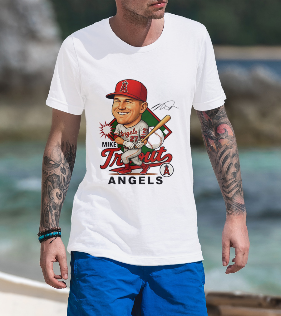 Mike Trout Angels Baseball Caricature Los Angeles Legend T-Shirt
