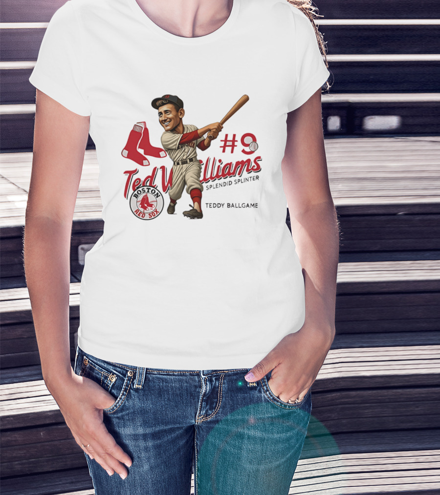 Ted Williams Boston Red Sox Splendid Splinter #9 Teddy Ballgame Caricature T-Shirt