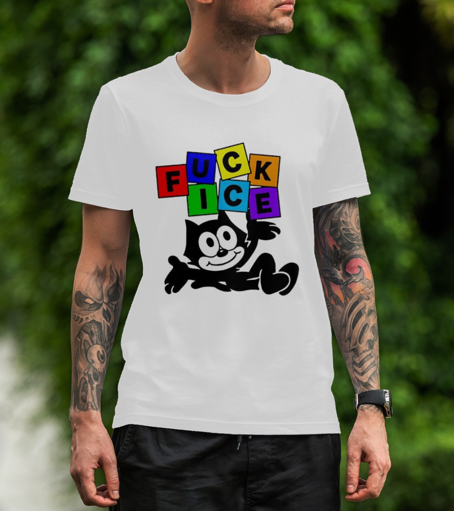 Felix The Cat Fuck ICE Colorful Blocks T-Shirt