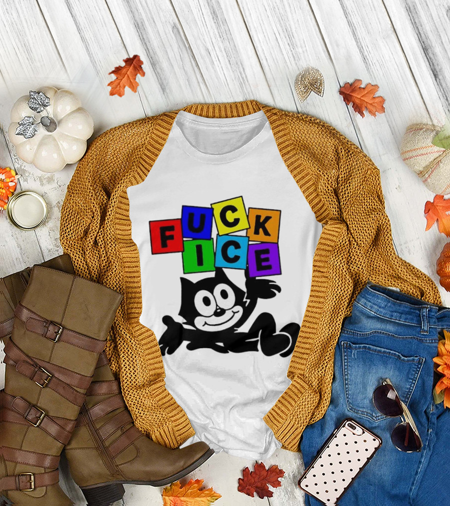 Felix The Cat Fuck ICE Colorful Blocks T-Shirt