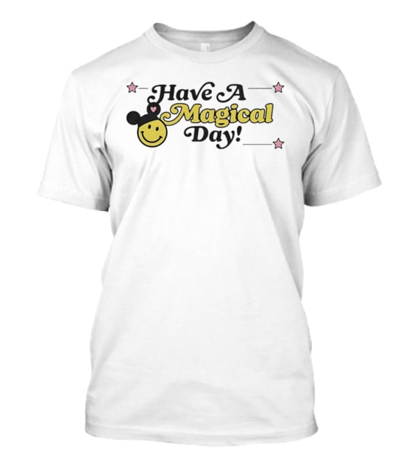 Have A Magical Day Smiley Face With Mouse Ears And Pink Stars T-Shirt