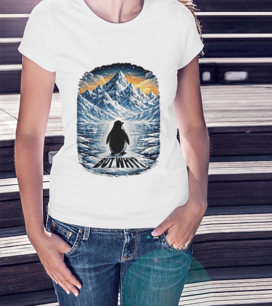 Viral Nihilist Penguin But Why Mountain Reflection T-Shirt