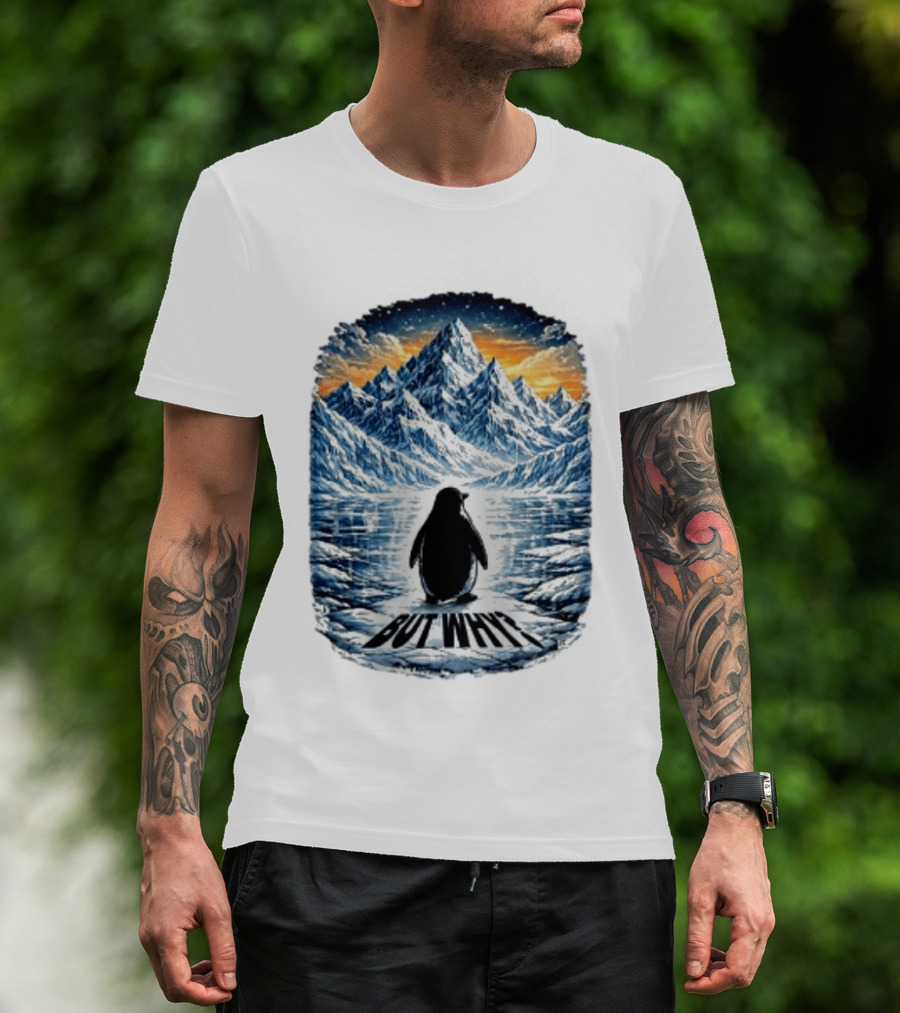 Viral Nihilist Penguin But Why Mountain Reflection T-Shirt
