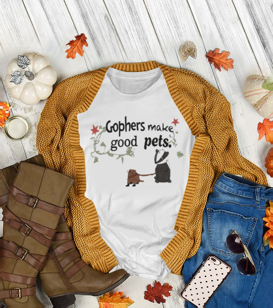Gophers Make Good Pets Whimsical Animal Illustration with Floral Accents T-Shirt