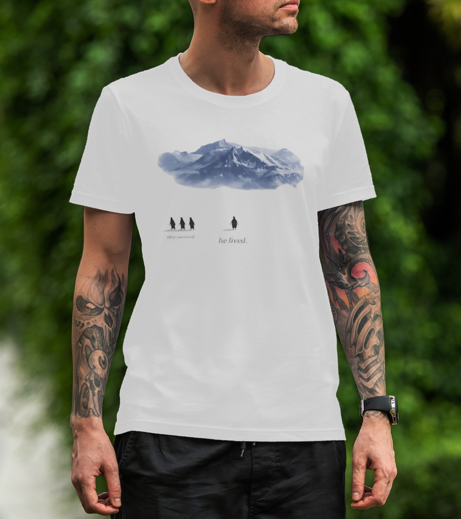 Penguin They Survived He Lived Mountain Scene T-Shirt