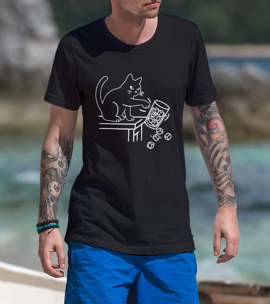Abolish ICE Black Cat Knocking Over Glass Ice Cube Meme T-Shirt