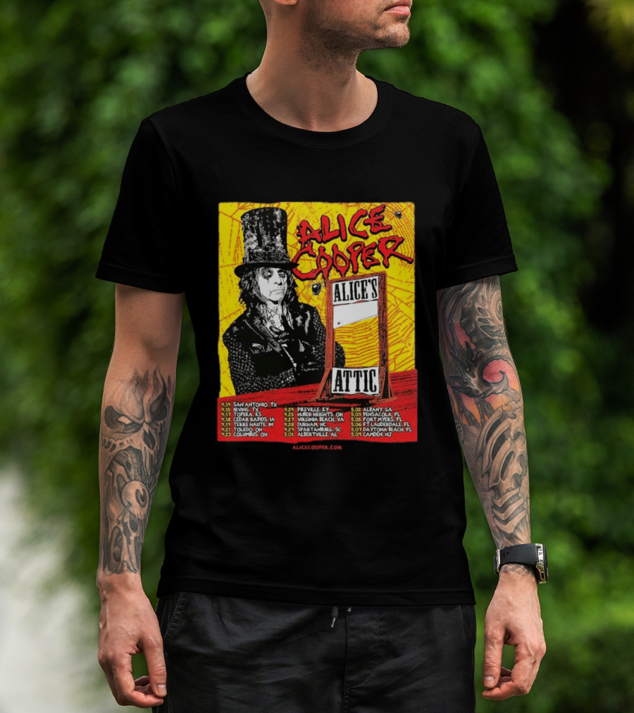 Alice Cooper 2026 Alice's Attic Tour Dates San Antonio Albany Locations T-Shirt