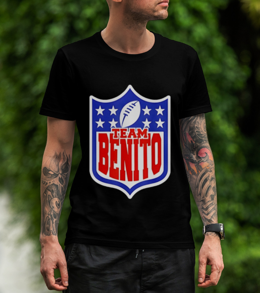 Team Benito Football Shield Stars Personalized Name T-Shirt