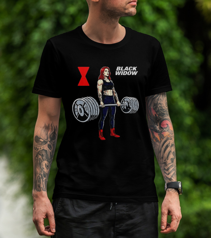 Black Widow Weightlifting Gym Workout Red Hourglass T-Shirt