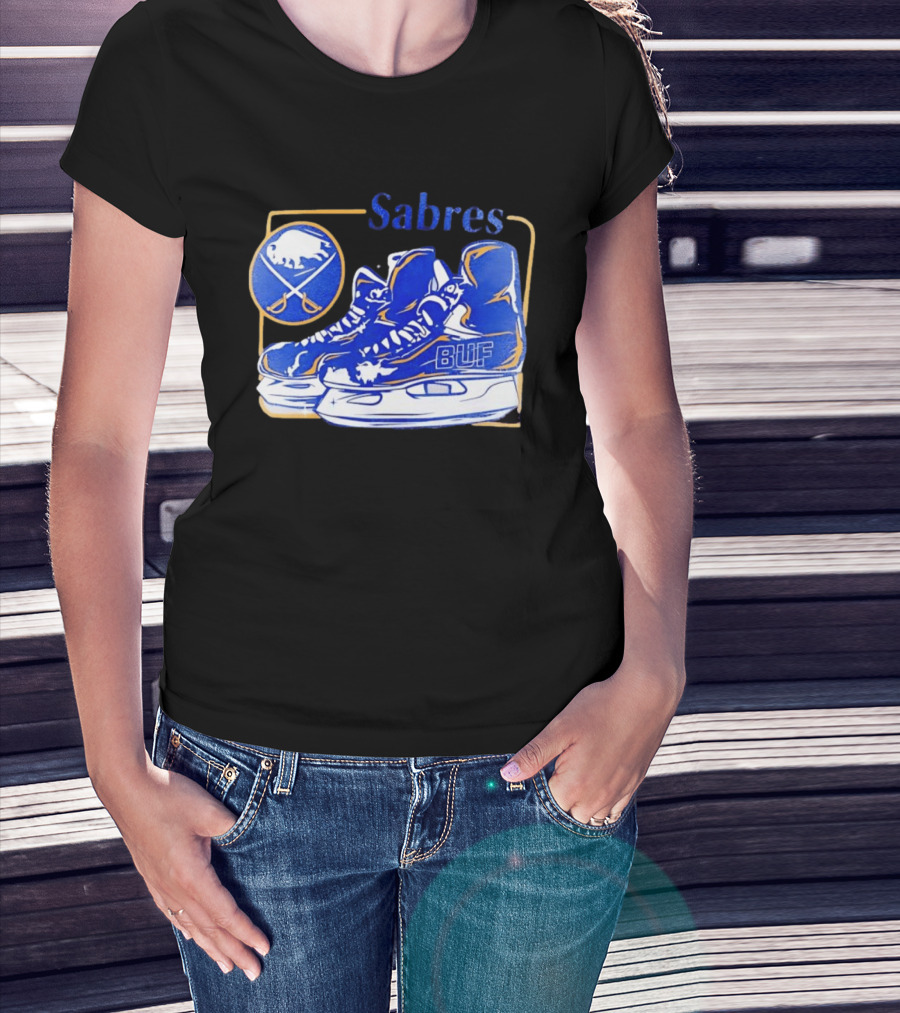Sabres BUF Skates With Buffalo And Crossed Sabers T-Shirt
