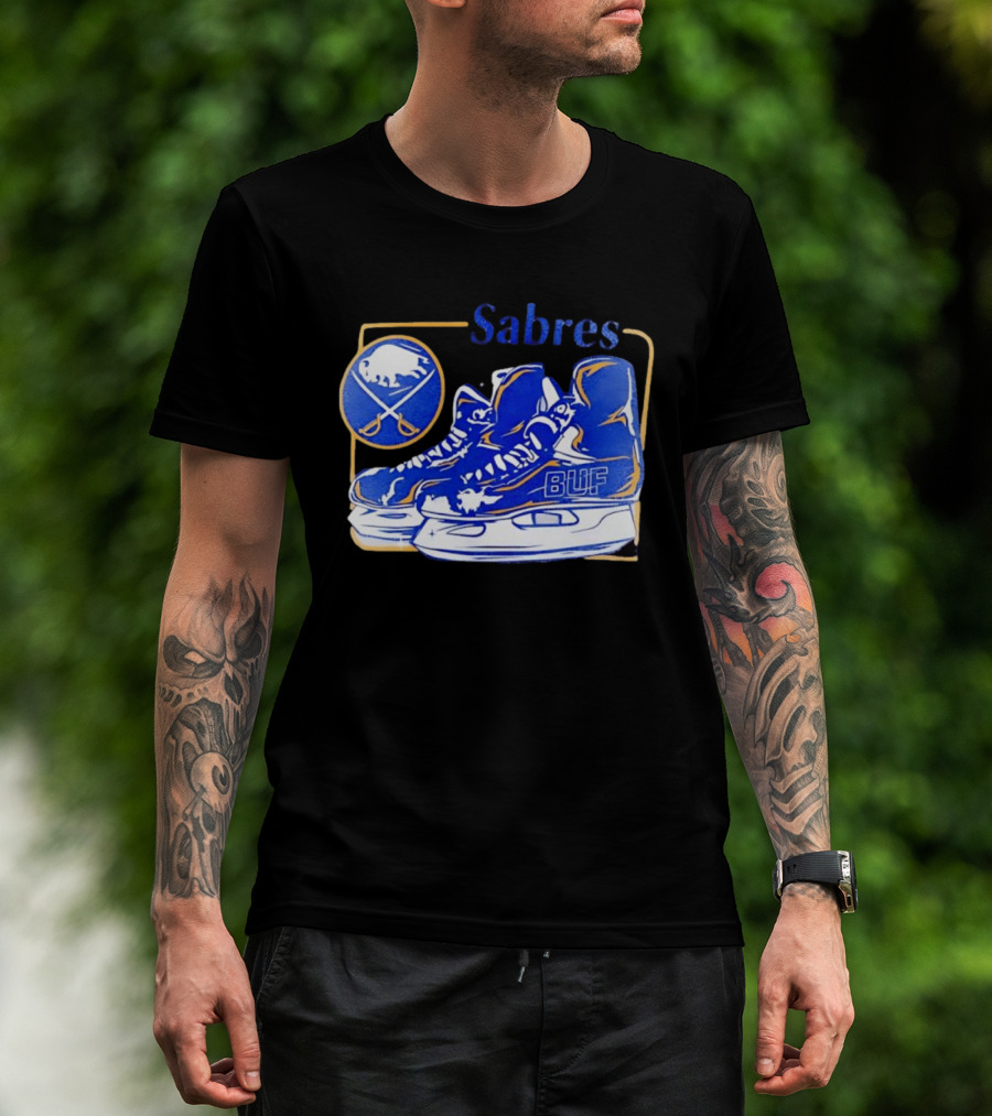 Sabres BUF Skates With Buffalo And Crossed Sabers T-Shirt