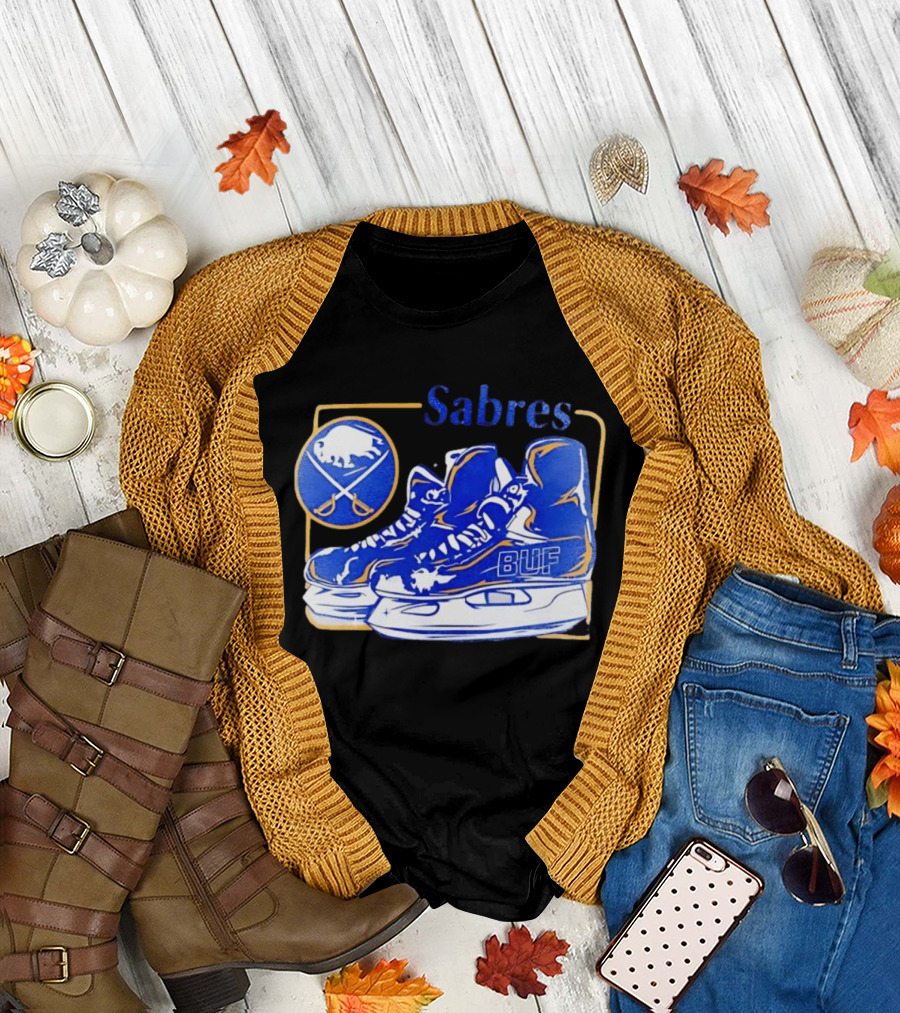 Sabres BUF Skates with Buffalo and Crossed Sabers T-Shirt