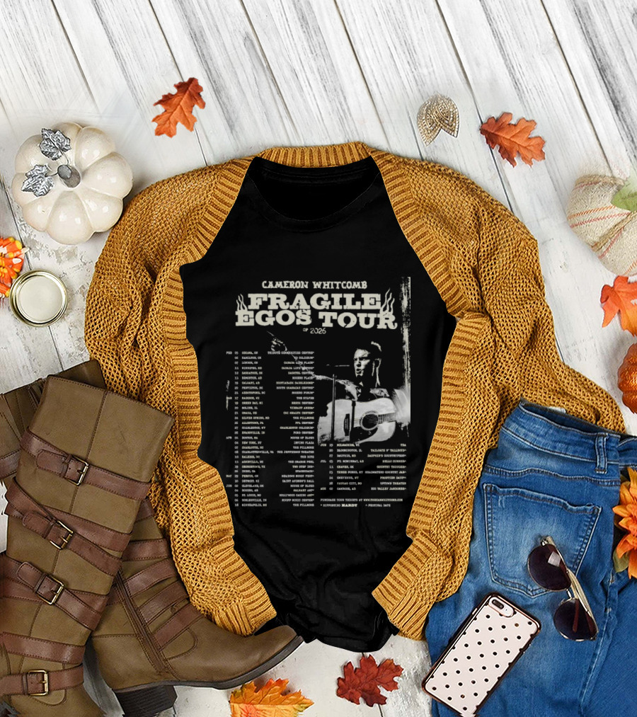 Cameron Whitcomb Fragile Egos Tour 2026 with Tour Dates and Guitar Image T-Shirt