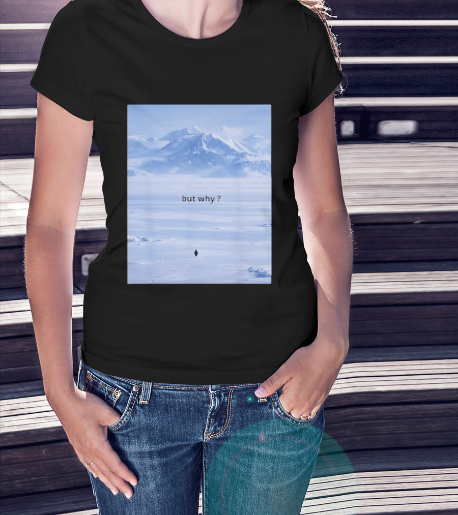 Penguin But Why Meme Snowy Mountains Motivational Scene T-Shirt