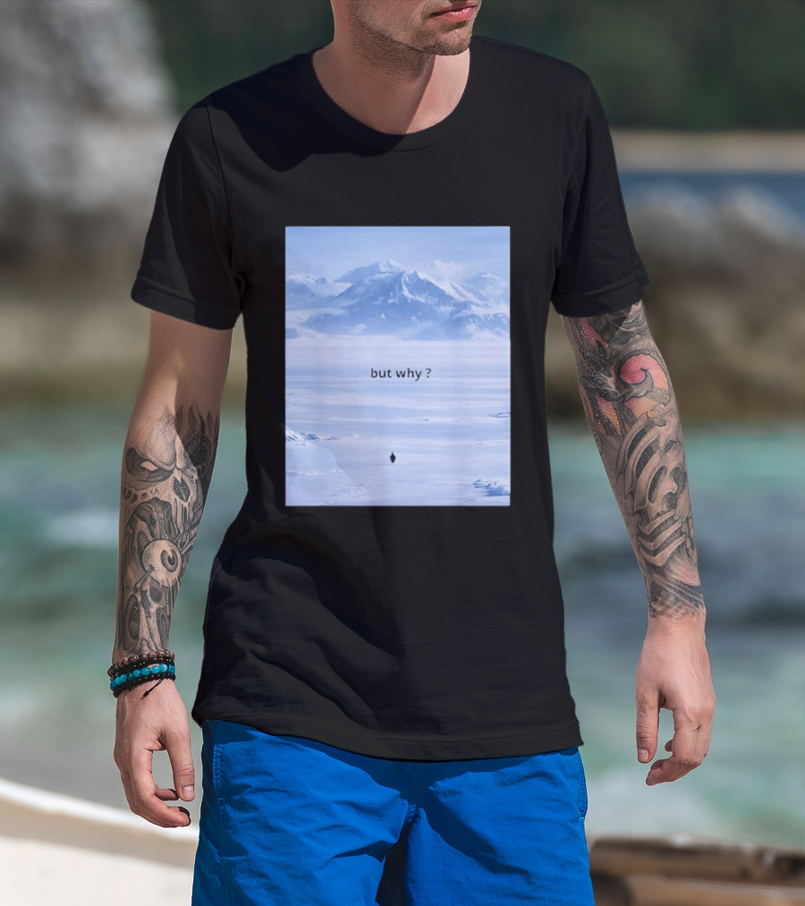Penguin But Why Meme Snowy Mountains Motivational Scene T-Shirt
