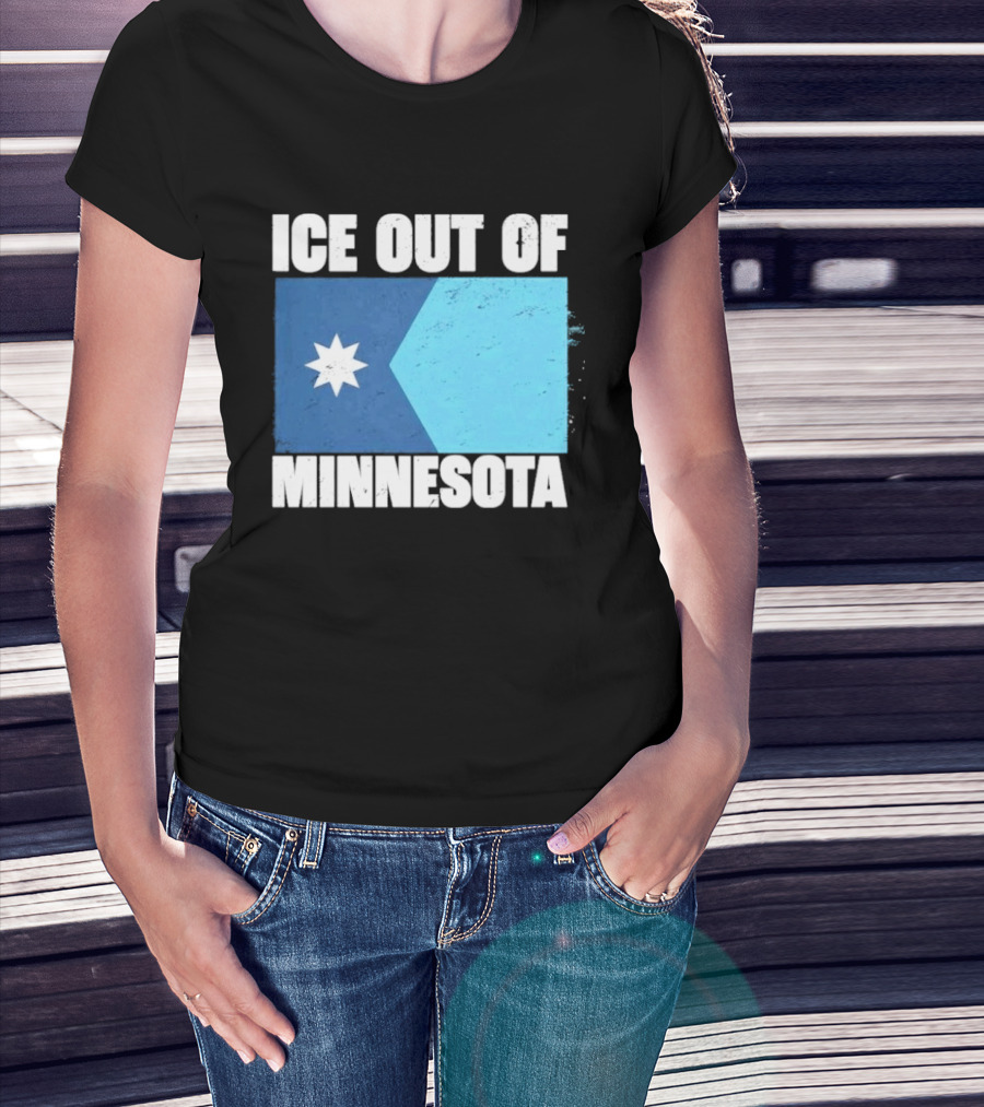 Ice Out Of Minnesota Flag Star Blue Shape T-Shirt