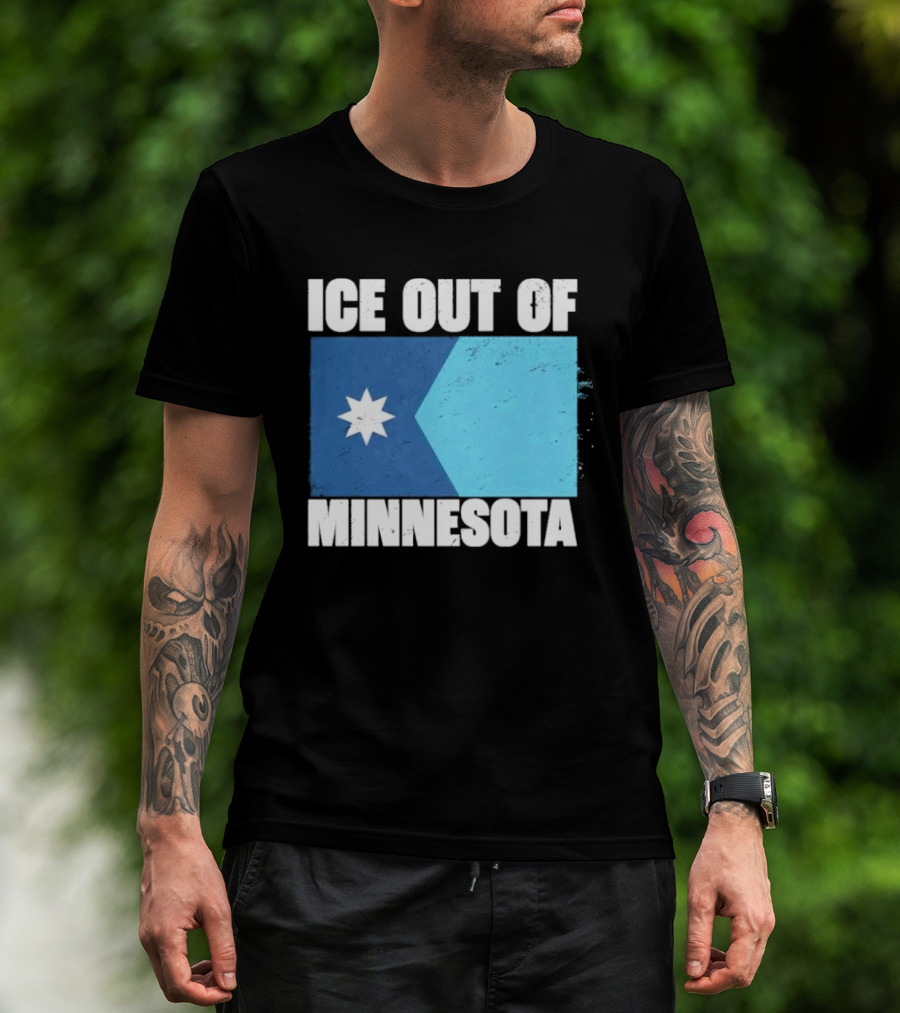 Ice Out Of Minnesota Flag Star Blue Shape T-Shirt