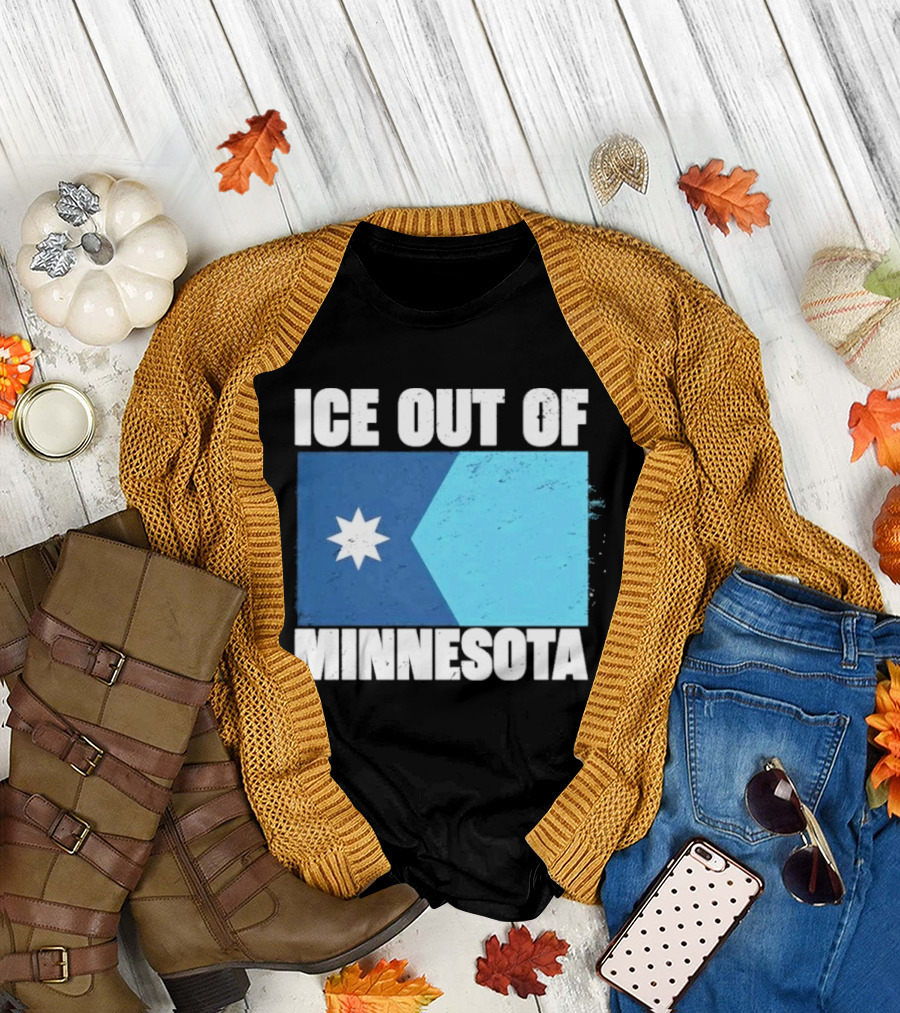 Ice Out Of Minnesota Flag Star Blue Shape T-Shirt