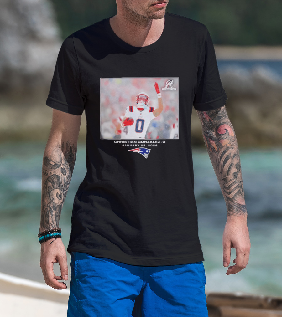 Christian Gonzalez New England Patriots AFC Champions Week 21 T-Shirt