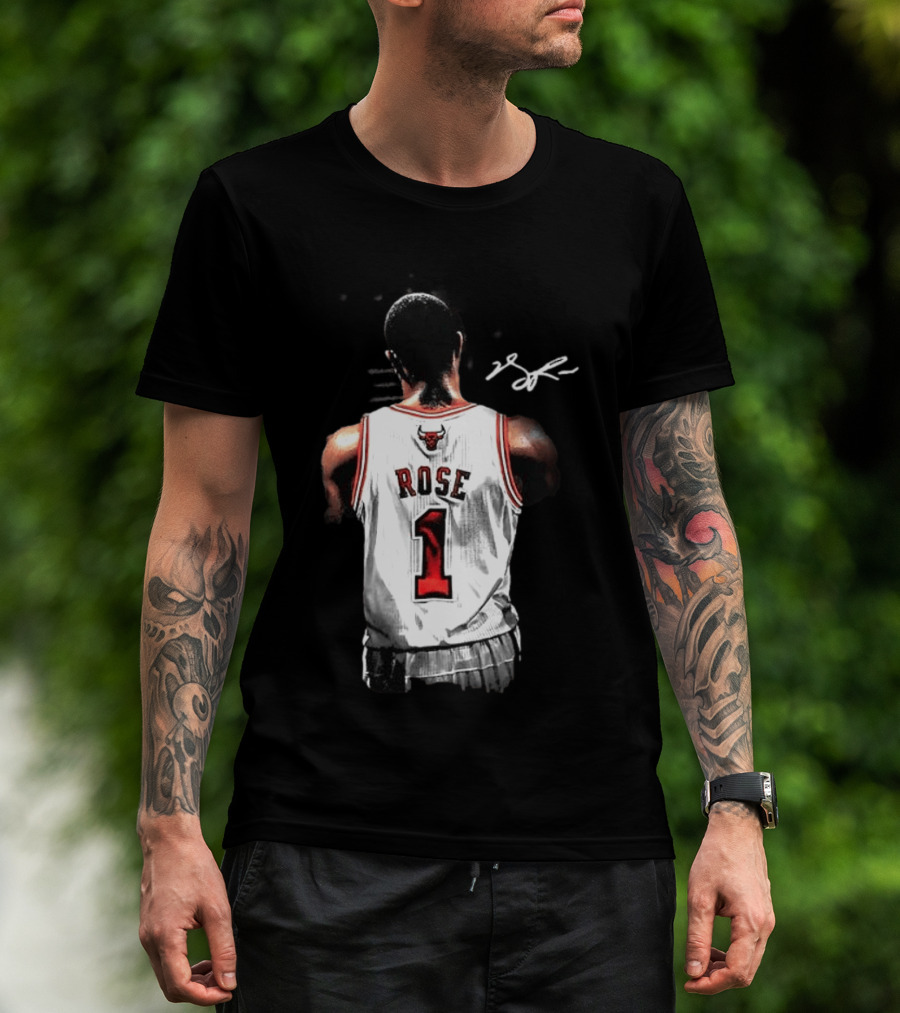 Derrick Rose Chicago Bulls Autographed Jersey Number 1 NBA T-Shirt