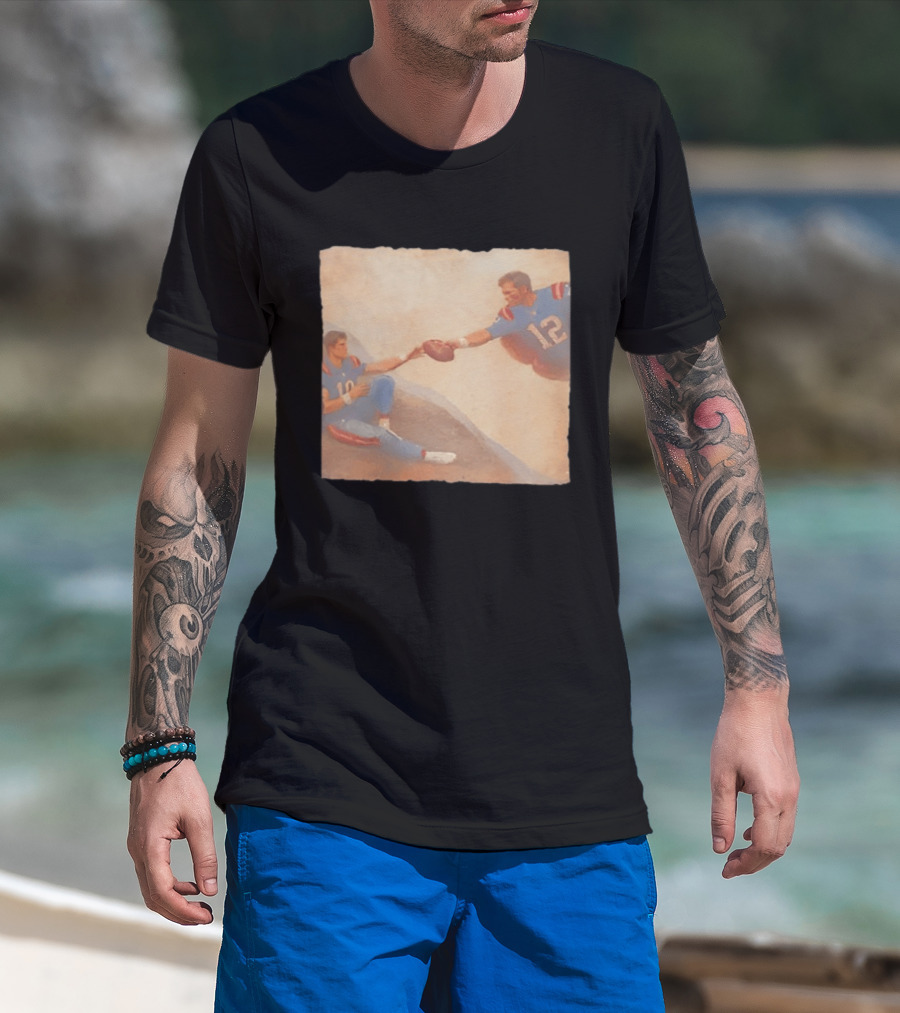 The Creation Of Tom Brady Passing Football To Drake Maye T-Shirt