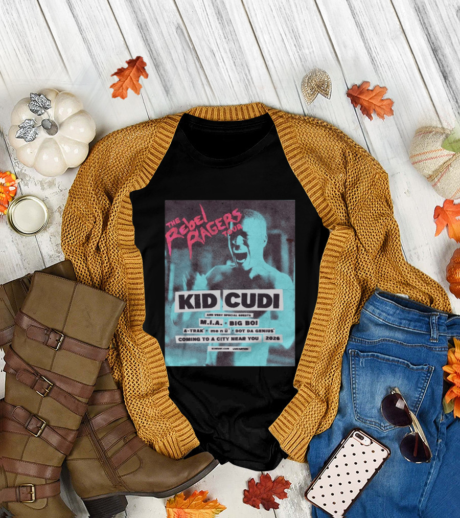 Kid Cudi The Rebel Ragers Tour 2026 Featuring M.I.A. Big Boi A Trak and Dot Da Genius T-Shirt