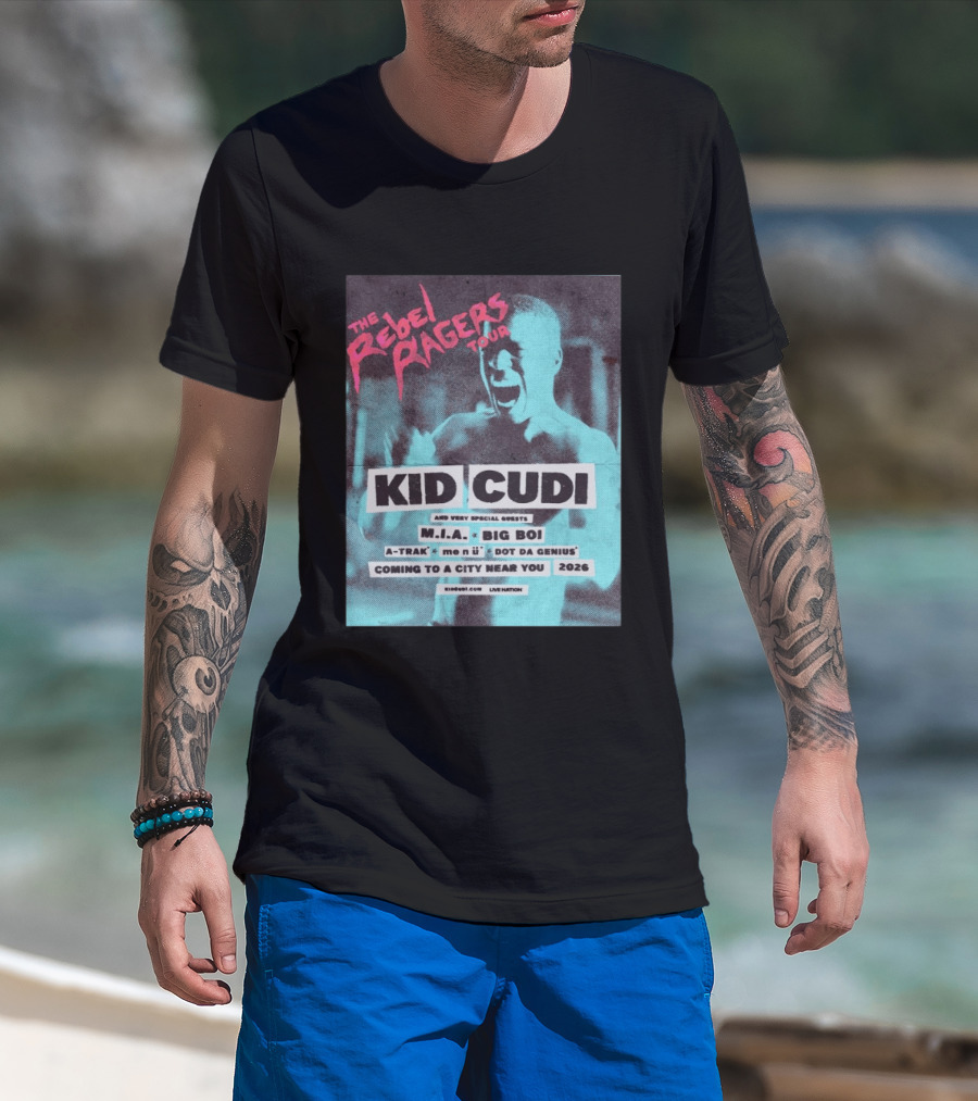 Kid Cudi The Rebel Ragers Tour 2026 Featuring M.I.A. Big Boi A Trak And Dot Da Genius T-Shirt