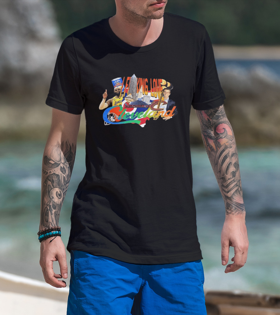 LeBron James I F***ing Love Cleveland Skyline Lakers Basketball T-Shirt